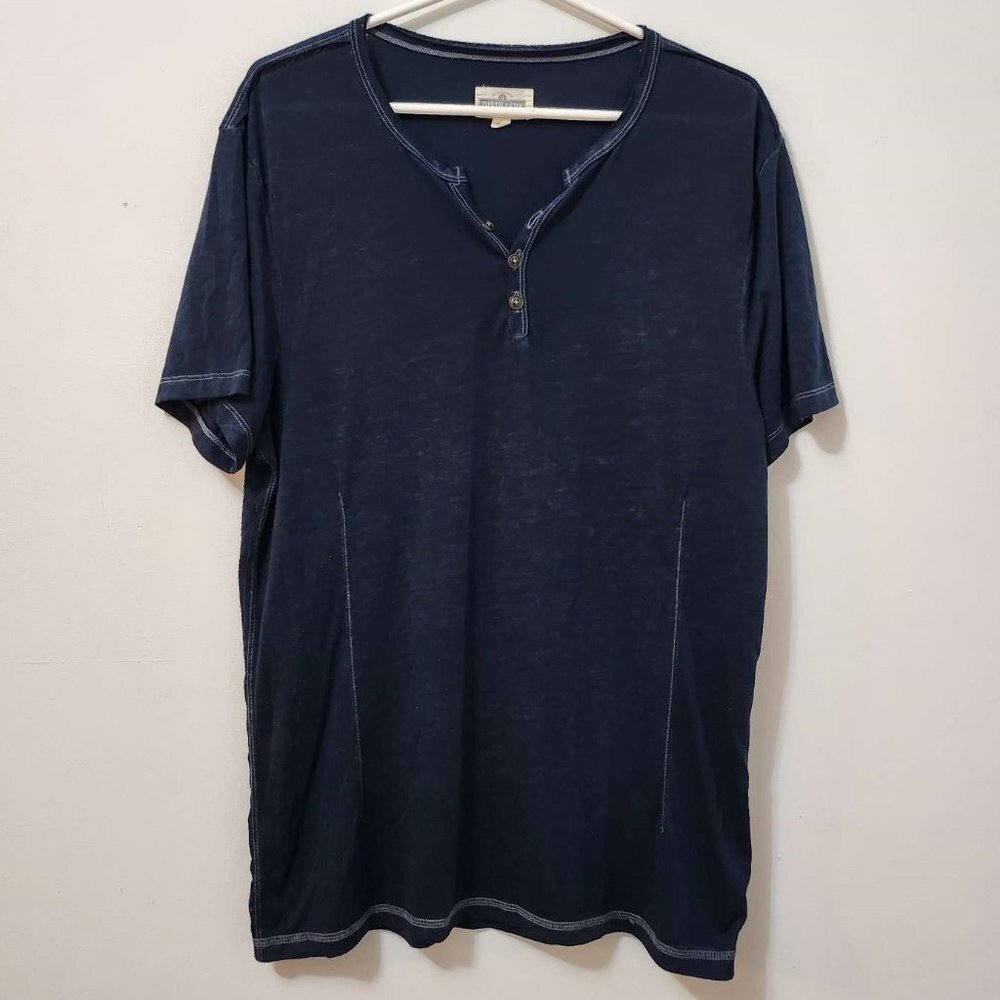 Mens Relaxed Fit Blue Button Up Short Sleeve Shirt Medium